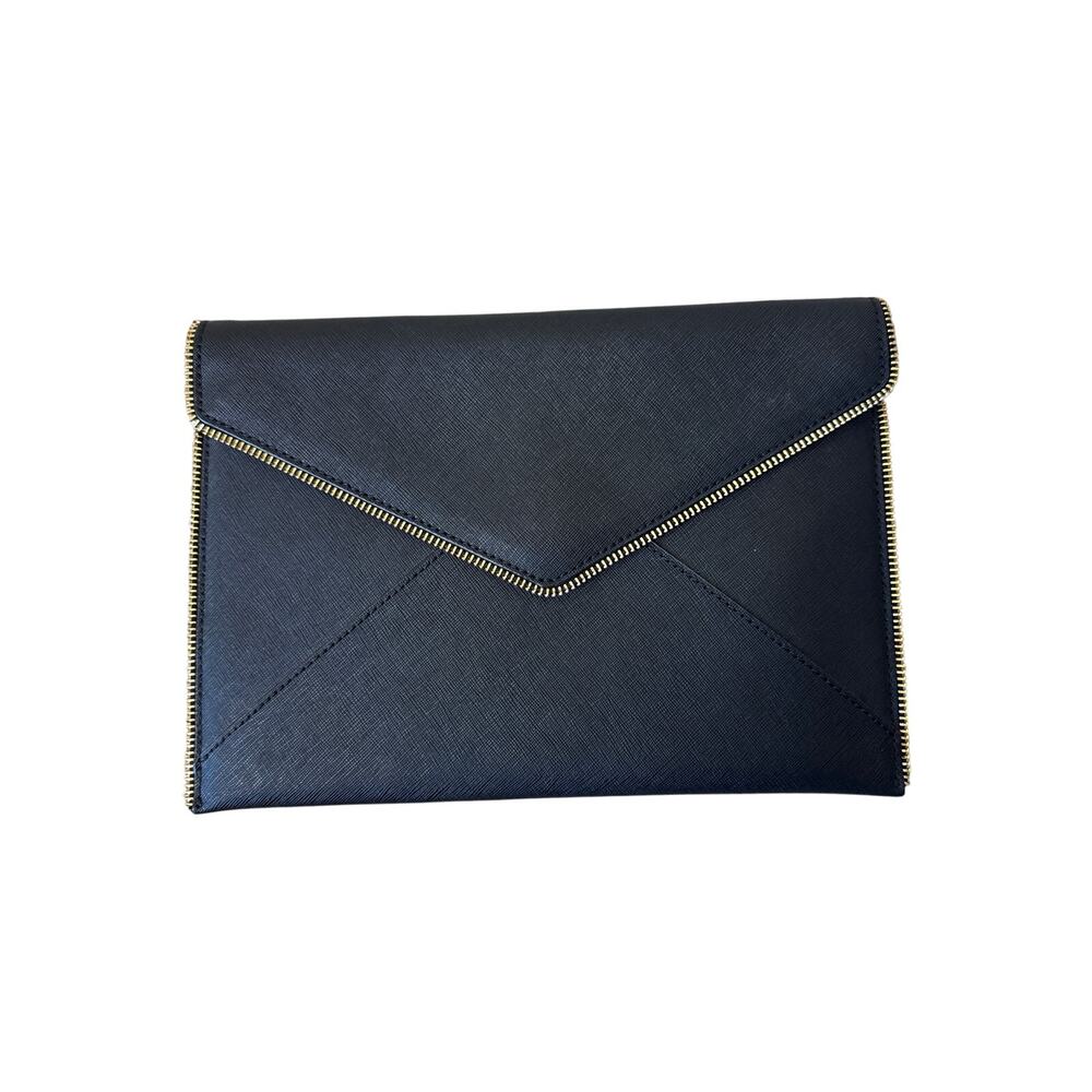 Rebecca Minkoff Leo Envelope Clutch Purse Black with Gold Accents